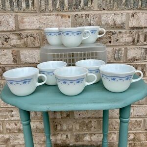 Pyrex Morning Blue White Mugs with Blue Floral Design